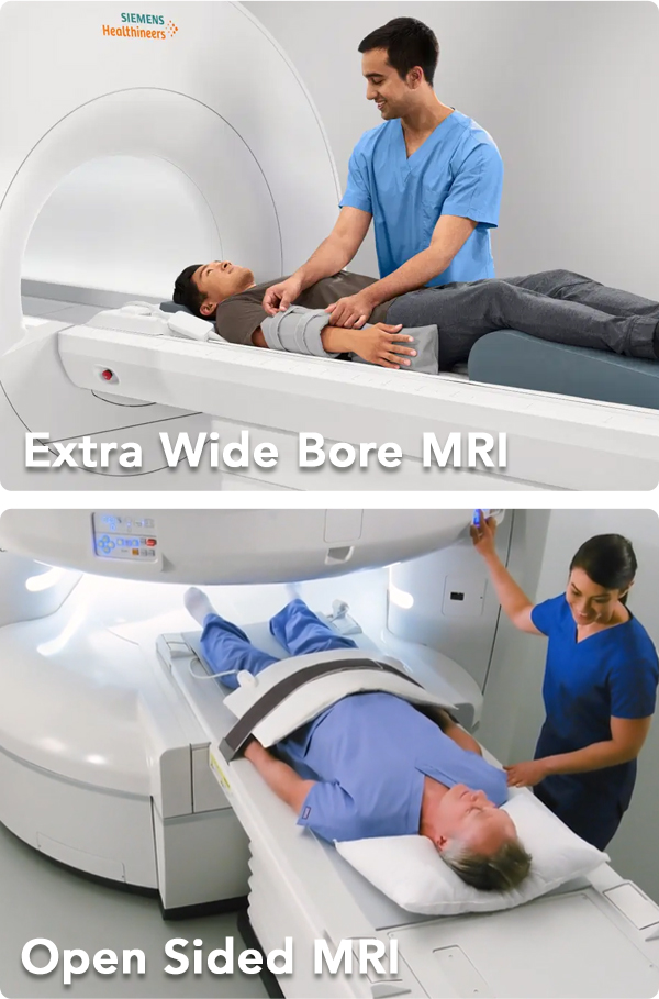 Extra wide, bore MRI and open MRI